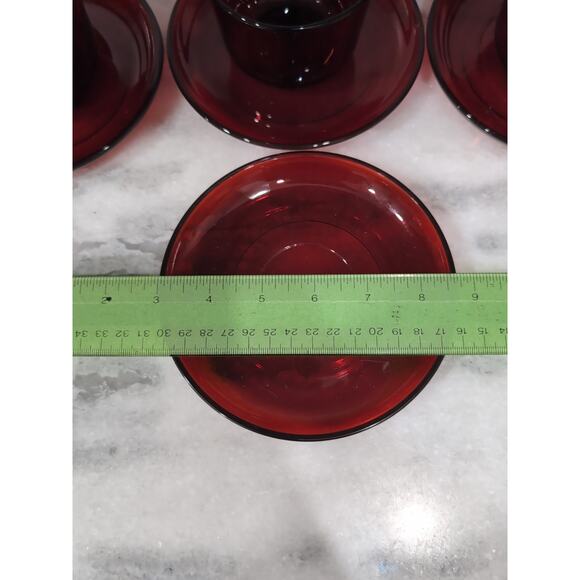 Arcoroc Glass Teacups & Saucers, Ruby Red Set, MCM Tea Set, French Glassware - Picture 8 of 11